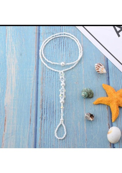 Beyaz Renk Inci Boncuk Kadın Halhal