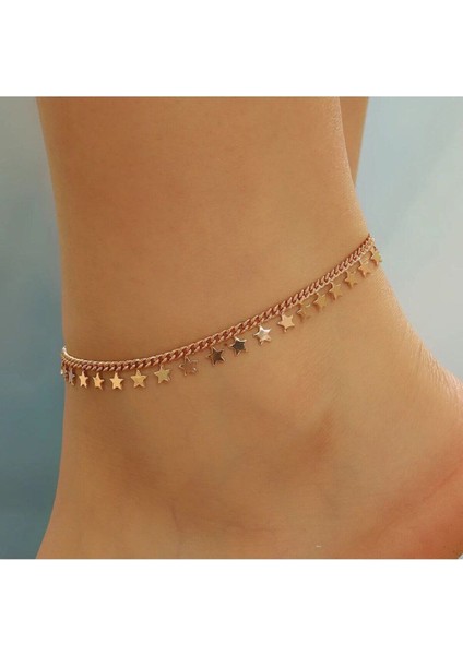 Altın Renk Yıldızlı Zinciri Model Kadın Halhal