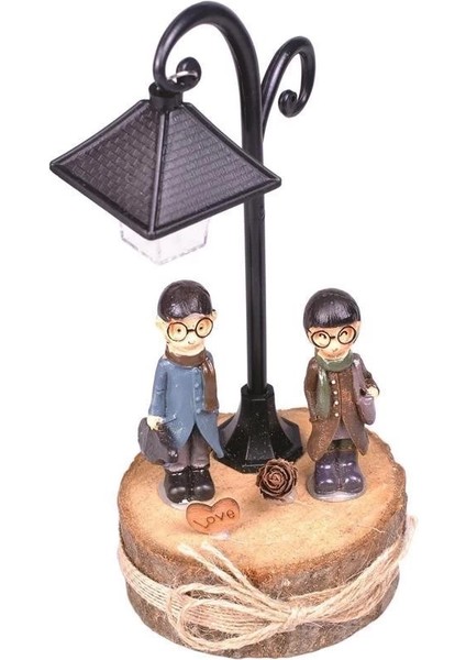 Hediyelik Işıklı Ahşap Biblo Romantik Hediye Biblo Süs Eşyası