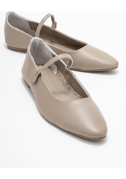 Lunaıre Vizon Hakiki Deri Tek Bantlı Sivri Burun Kadın Babet Ayakkabı