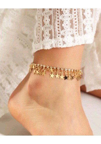 Altın Renk Taşlı Yıldız Model Kadın Halhal