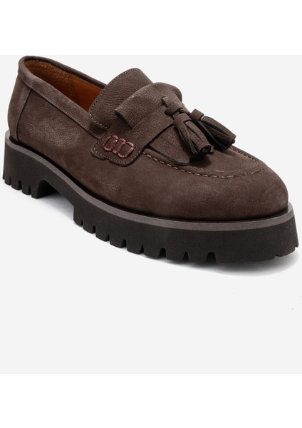 Poen Kahverengi Nubuk Hakiki Deri Püsküllü Kadın Loafer Ayakkabı modelleri