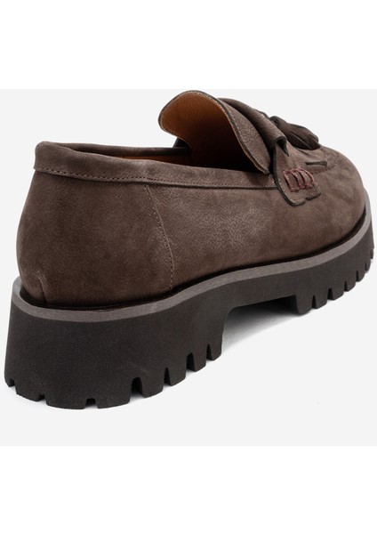 Poen Kahverengi Nubuk Hakiki Deri Püsküllü Kadın Loafer Ayakkabı indirimleri