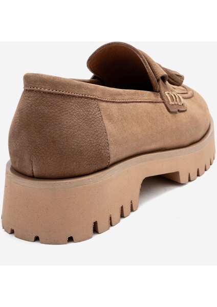 Poen Taba Nubuk Hakiki Deri Püsküllü Kadın Loafer Ayakkabı indirimleri