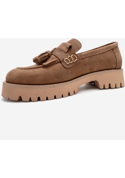 Poen Taba Nubuk Hakiki Deri Püsküllü Kadın Loafer Ayakkabı fırsatları