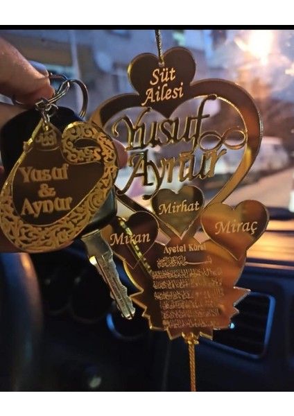 Kişiye Özel Vav Harfi Ayet-El Kursili (1 Adet Anahtarlıklı) Dikiz Aynası Süsü