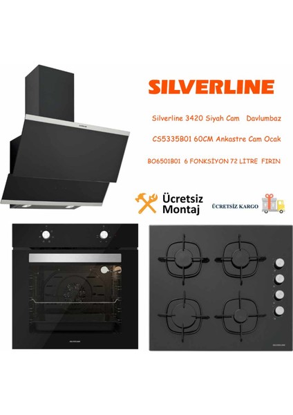 Silverline Siyah Cam Ankastre Set 3420 - CS5335B01 - BO6501B01 fırsatları