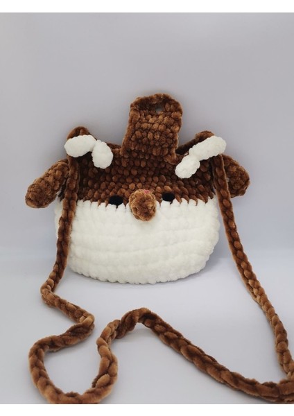 Çocuk Çantası Geyik El Yapımı Örme Kadife Ip