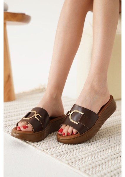 Modaserdem Maria Acı Kahve Hakiki Deri Terlik modelleri