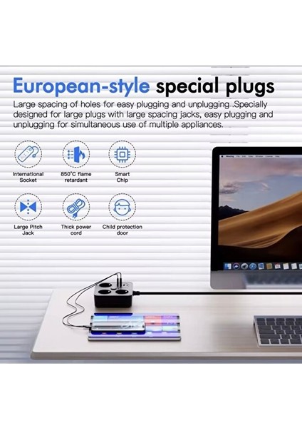 Aşırı Yük Koruyucu Avrupa Soket Kartı Tip-C USB 2 M Uzatma Kablosuemniyet Anahtarı ile modelleri