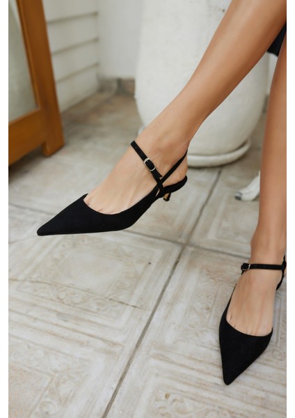 Emila Kadın Siyah Suet Mini Topuklu Ayakkabi modelleri