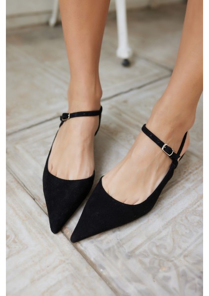 Emila Kadın Siyah Suet Mini Topuklu Ayakkabi