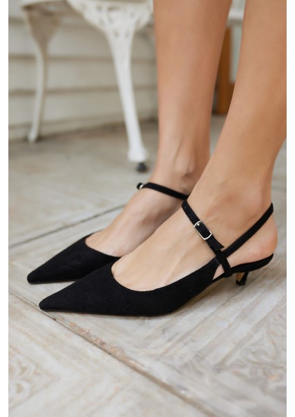 Emila Kadın Siyah Suet Mini Topuklu Ayakkabi