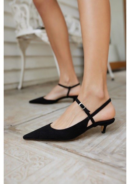 Emila Kadın Siyah Suet Mini Topuklu Ayakkabi