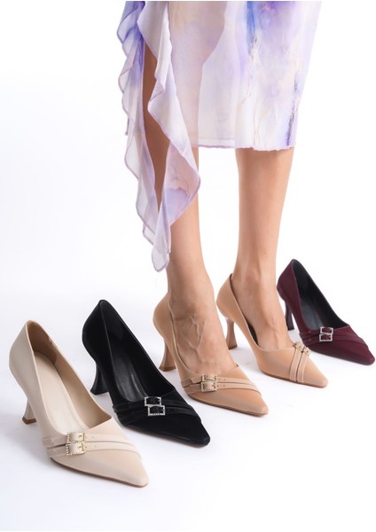 Modaserdem Maya Kadın Nude Saten Topuklu Ayakkabı modelleri