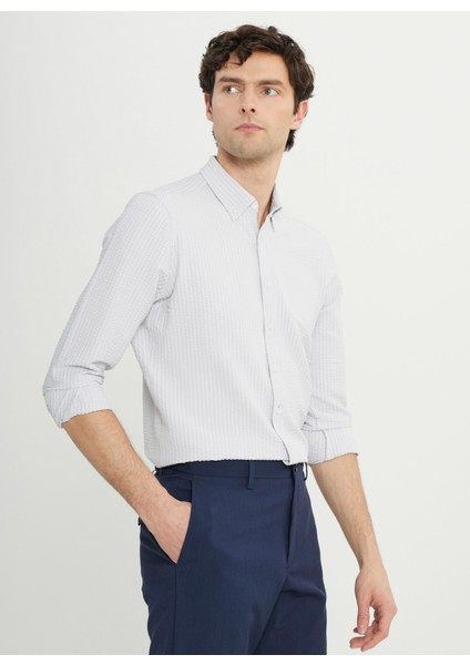 Slim Fit Düğmeli Yaka Taş Erkek Gömlek ACE020252171_TAS