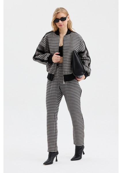 Kadın Bomber Ceket Kazayağı Desenlifull Fermuar Kapamalı Takım modelleri