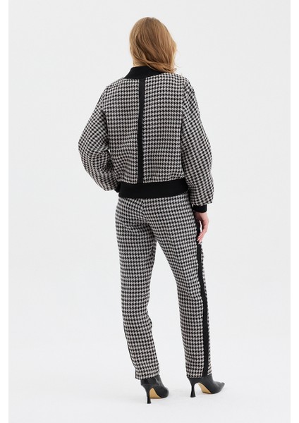 Kadın Bomber Ceket Kazayağı Desenlifull Fermuar Kapamalı Takım