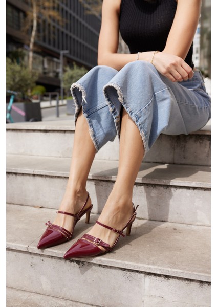 Aspas Kadın Bordo Rugan Topuklu Ayakkabi