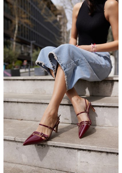 Aspas Kadın Bordo Rugan Topuklu Ayakkabi