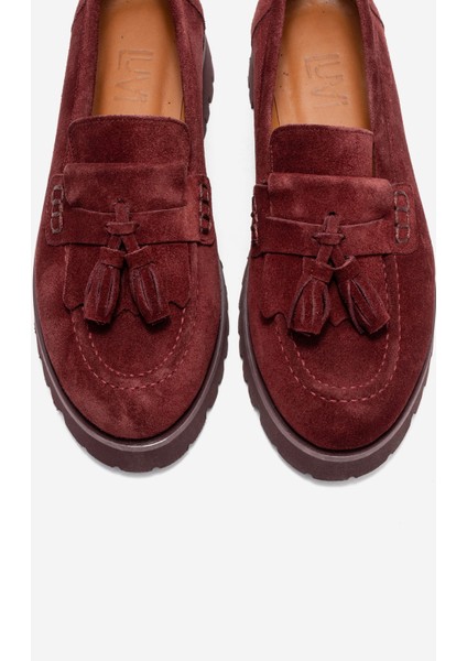 Poen Bordo Süet Hakiki Deri Püsküllü Kadın Loafer Ayakkabı fiyatları