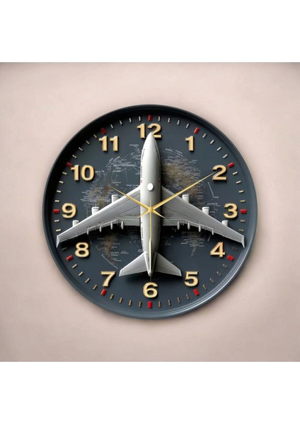 Uçak Renkli Baskı Desenli Sayılı Hediyelik Ahşap Sessiz Tablo Duvar Saati fiyatları
