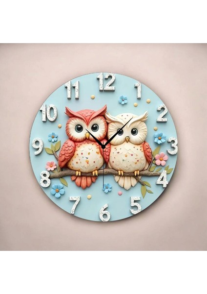 Baykuş Çocuk Hayvan Renkli Baskı Desenli Sayılı Hediyelik Ahşap Sessiz Tablo Duvar Saati fiyatları