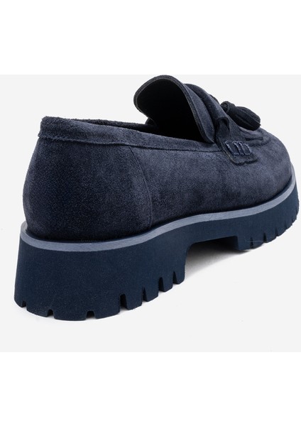 Poen Lacivert Süet Hakiki Deri Püsküllü Kadın Loafer Ayakkabı indirimleri