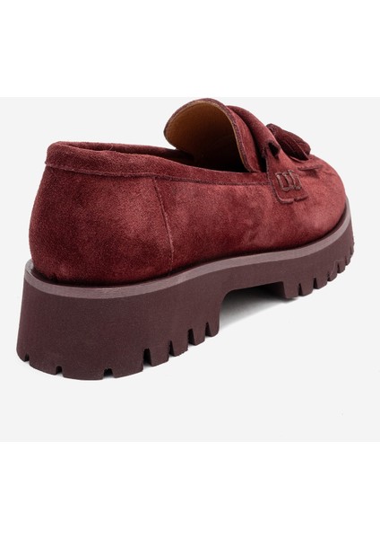 Poen Bordo Süet Hakiki Deri Püsküllü Kadın Loafer Ayakkabı indirimleri