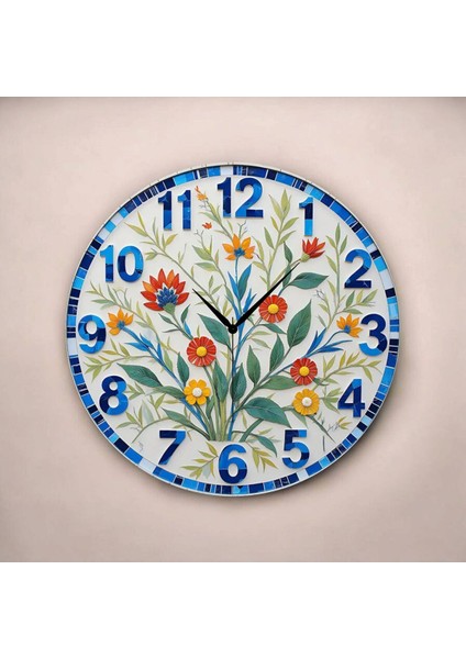 Çiçek Renkli Baskı Desenli Sayılı Hediyelik Ahşap Sessiz Tablo Duvar Saati fiyatları