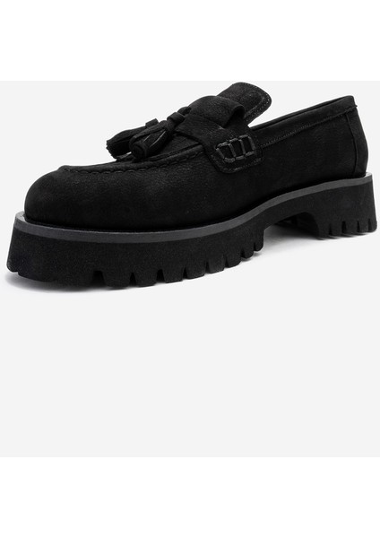Poen Siyah Nubuk Hakiki Deri Püsküllü Kadın Loafer Ayakkabı fırsatları