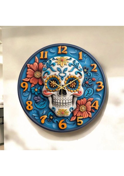 Kuru Kafa Çiçek Renkli Baskı Desenli Sayılı Hediyelik Ahşap Sessiz Tablo Duvar Saati