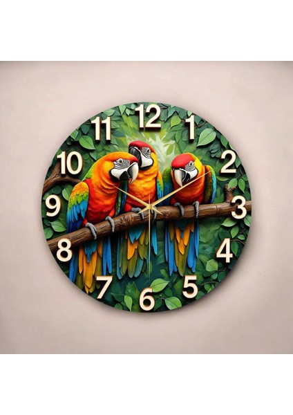 Papağan Hayvan Renkli Baskı Desenli Sayılı Hediyelik Ahşap Sessiz Tablo Duvar Saati fiyatları