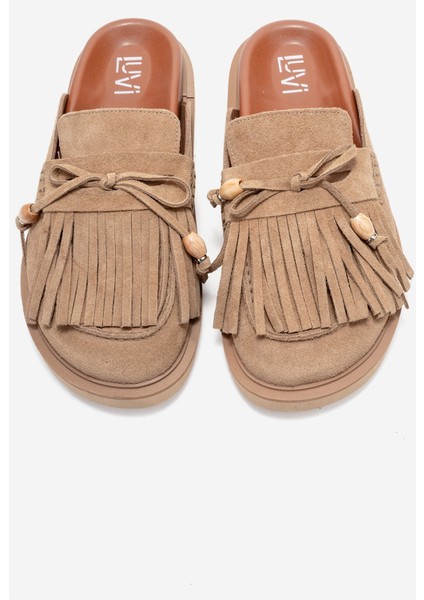 Carol Toprak Süet Püsküllü Hakiki Deri Kadın Burnu Kapalı Terlik fiyatları