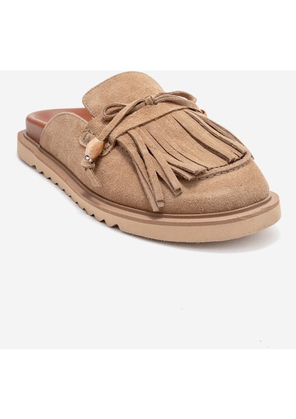 Carol Toprak Süet Püsküllü Hakiki Deri Kadın Burnu Kapalı Terlik modelleri