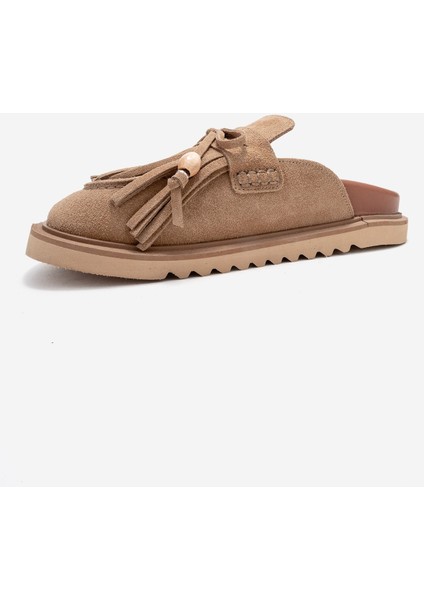 Carol Toprak Süet Püsküllü Hakiki Deri Kadın Burnu Kapalı Terlik fırsatları