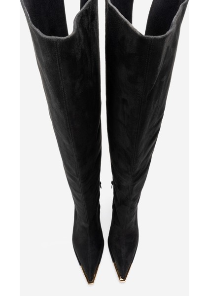 Vody Siyah Süet Dizüstü Fermuarlı Kadın Topuklu Çizme fiyatları