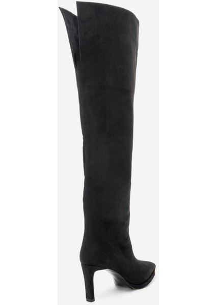 Vody Siyah Süet Dizüstü Fermuarlı Kadın Topuklu Çizme indirimleri