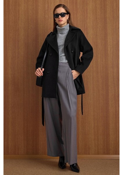 Apolet Detaylı Oversize Kısa Kaban SİYAH 3149 modelleri