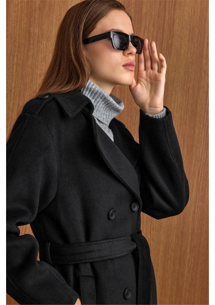 Apolet Detaylı Oversize Kısa Kaban SİYAH 3149