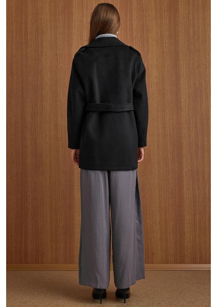 Apolet Detaylı Oversize Kısa Kaban SİYAH 3149