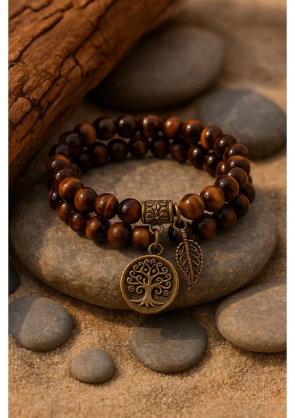 Doğal Kaplan Gözü Taşı Bileklik El Yapımı Enerji Dengeleyici Hayat Ağacı ve Yaprak Charm Denge ve Enerji indirimleri