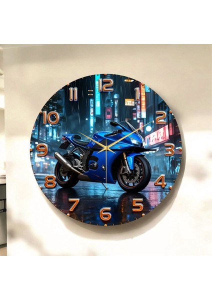 Motor Renkli Baskı Desenli Sayılı Hediyelik Ahşap Sessiz Tablo Duvar Saati