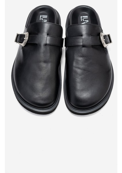 Vesta Siyah Cilt Tokalı Hakiki Deri Kadın Burnu Kapalı Terlik fiyatları