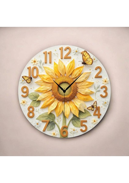 Çiçek Renkli Baskı Desenli Sayılı Hediyelik Ahşap Sessiz Tablo Duvar Saati fiyatları