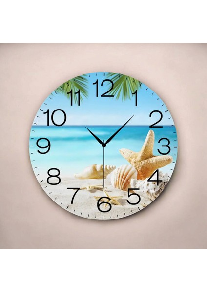 Deniz Sahil Renkli Baskı Desenli Sayılı Hediyelik Ahşap Sessiz Tablo Duvar Saati fiyatları