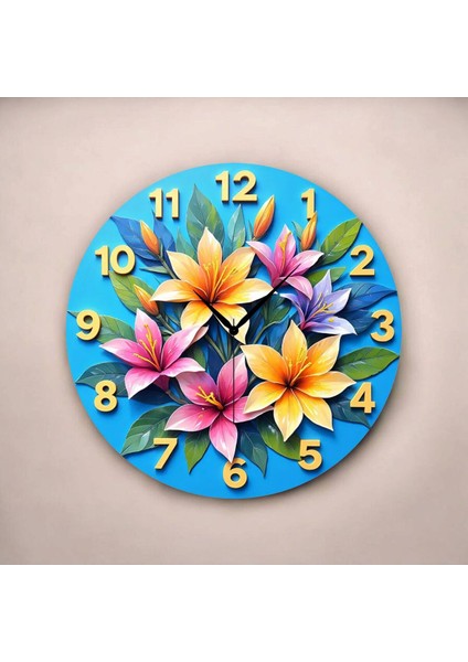 Çiçek Renkli Baskı Desenli Sayılı Hediyelik Ahşap Sessiz Tablo Duvar Saati fiyatları