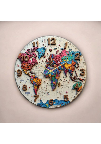 Dünya Harita Renkli Baskı Desenli Sayılı Hediyelik Ahşap Sessiz Tablo Duvar Saati fiyatları