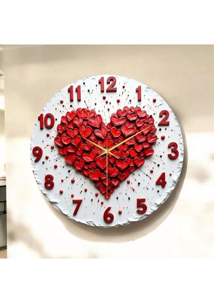 Kalp Sevgili Renkli Baskı Desenli Sayılı Hediyelik Ahşap Sessiz Tablo Duvar Saati