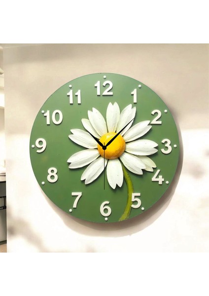 Çiçek Renkli Baskı Desenli Sayılı Hediyelik Ahşap Sessiz Tablo Duvar Saati